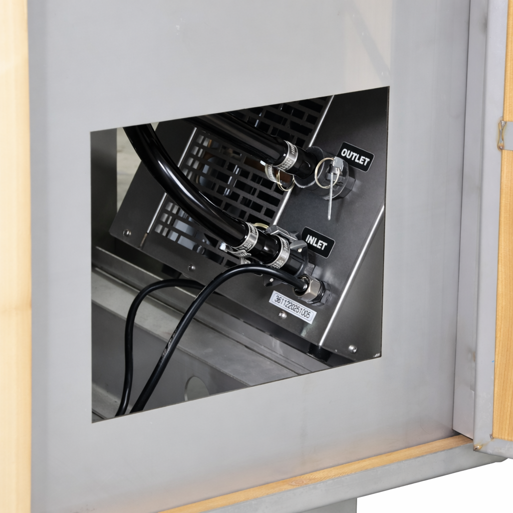 Cold plunge chiller system with inlet and outlet hoses for home cold therapy tub plug and play setup