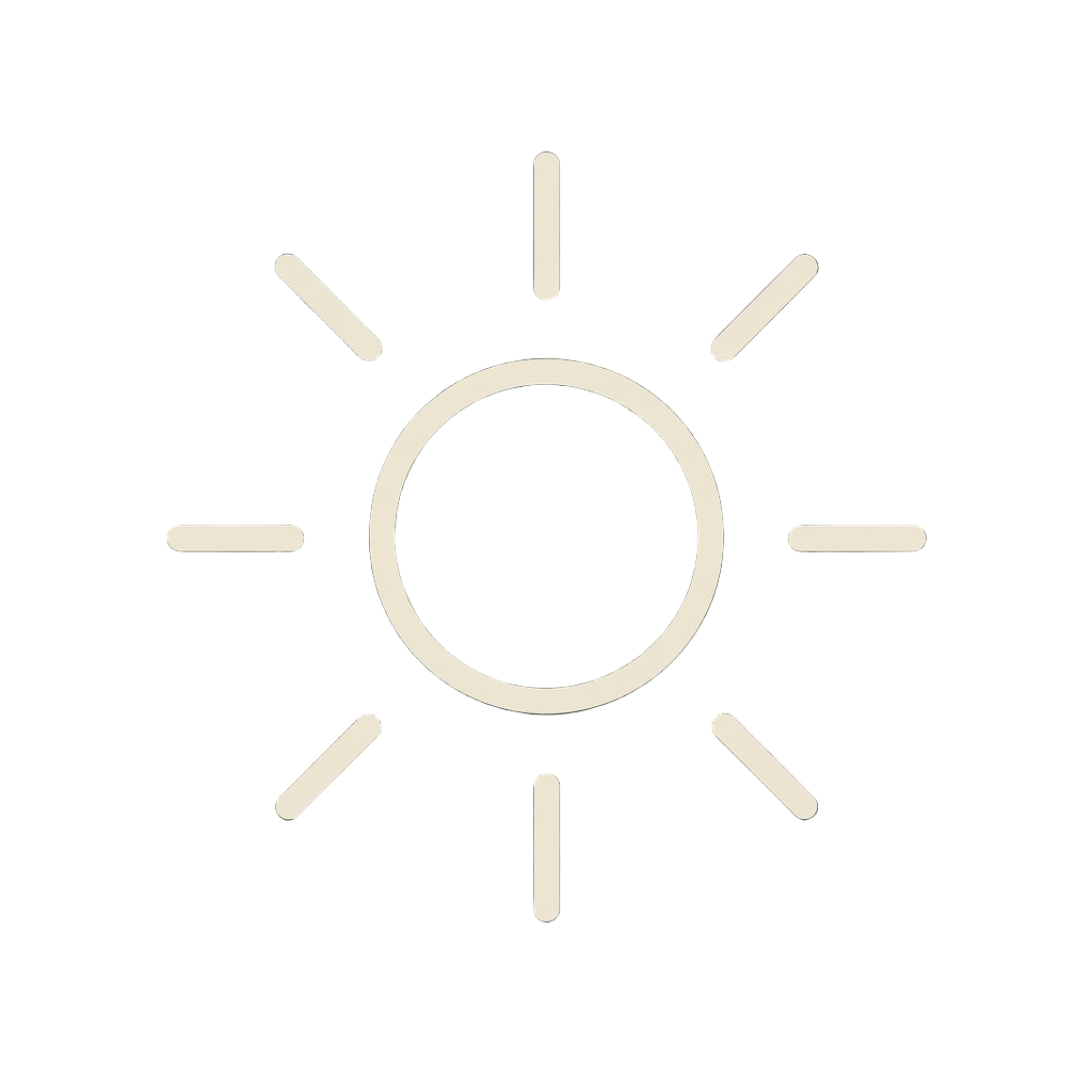 White sun icon on a dark green background