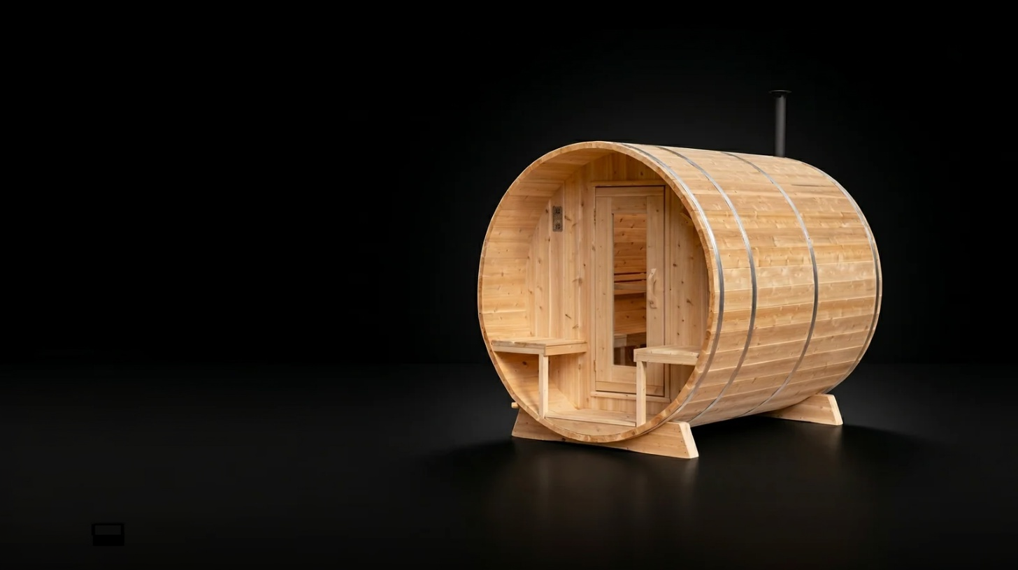 Outdoor sauna for home use with calming design and warm wood interior