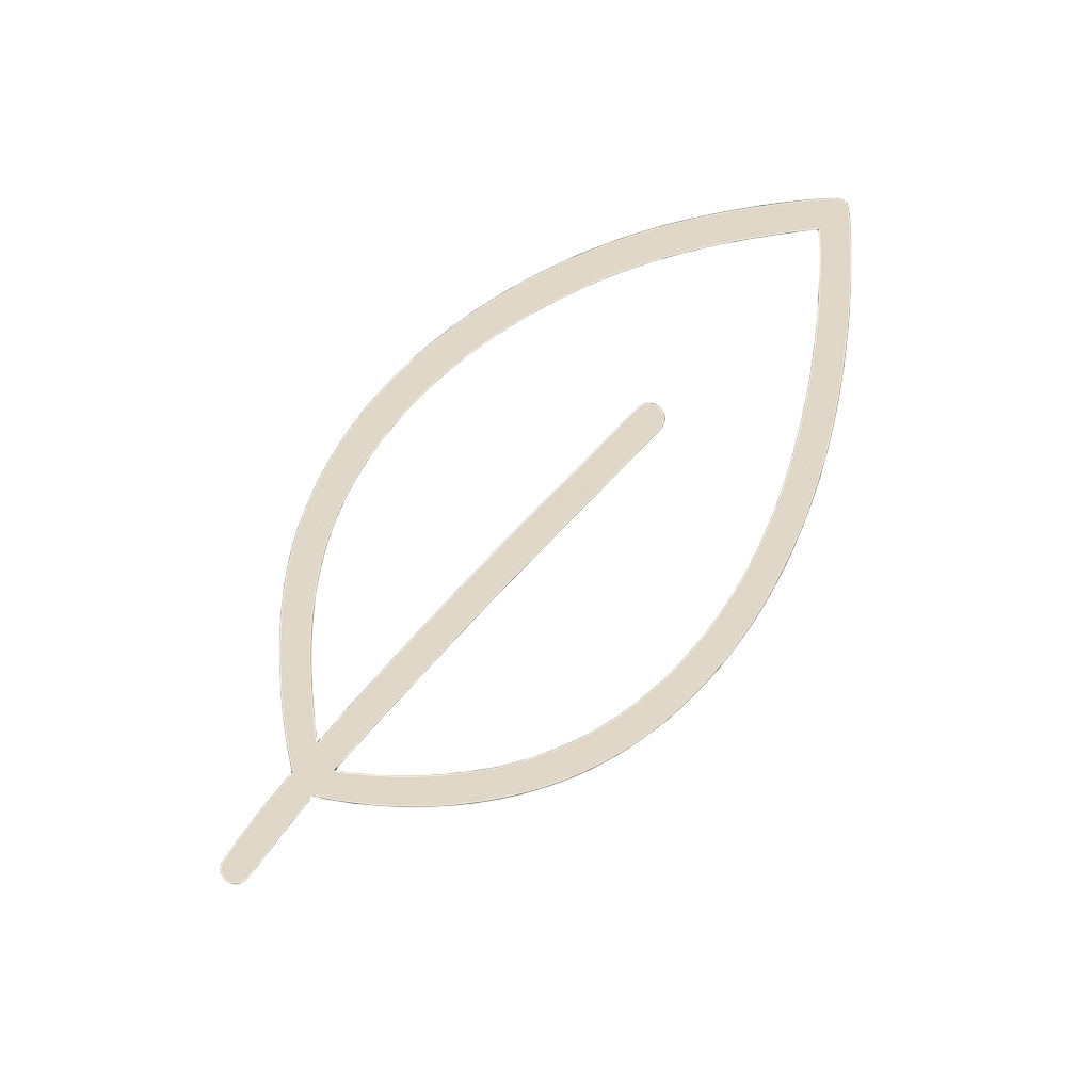 Simple line drawing of a leaf on a dark green background